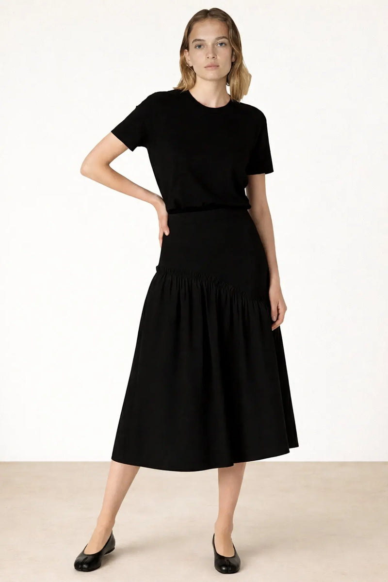 Siyah Kontrast Kumaşlı Uzun Etek - Mısırlı 1951