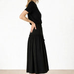 Siyah Kontrast Kumaşlı Uzun Etek - Mısırlı 1951