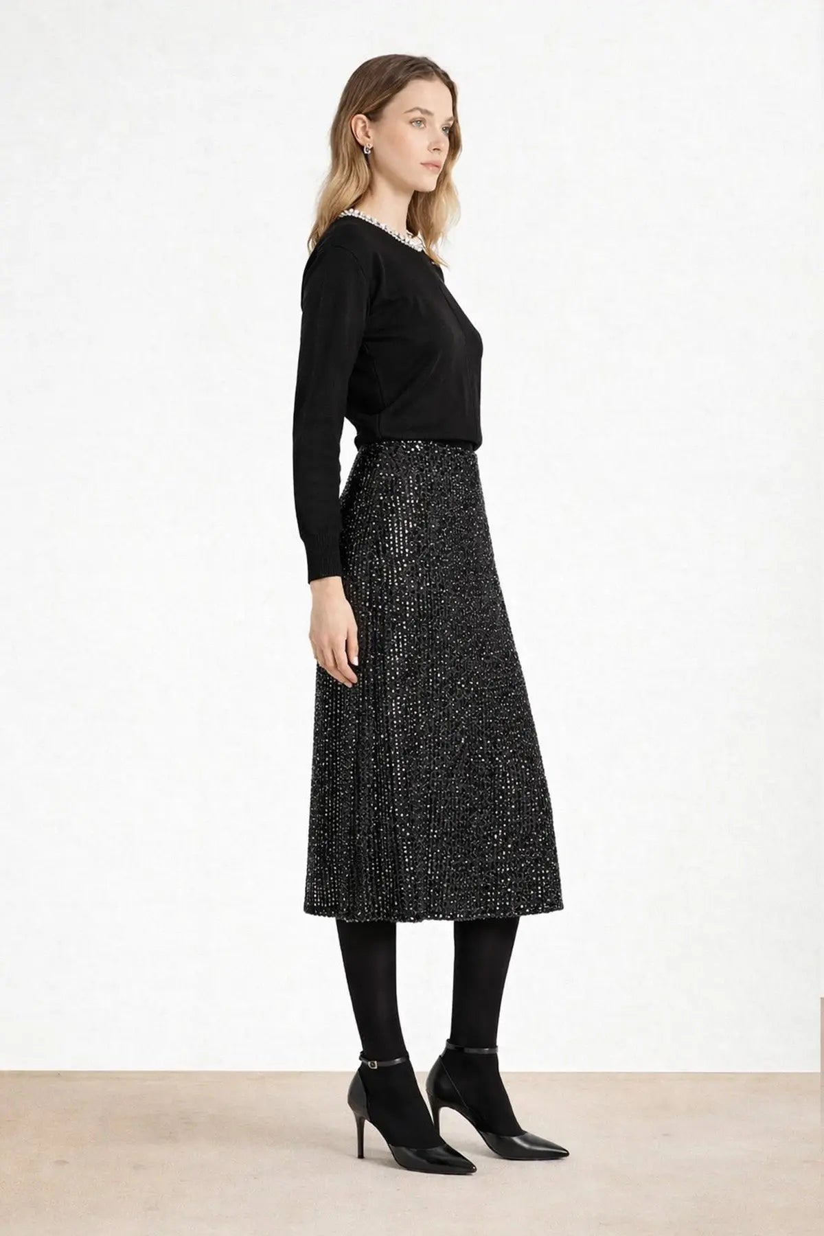 Siyah Payetli Midi Etek  Mısırlı 1951