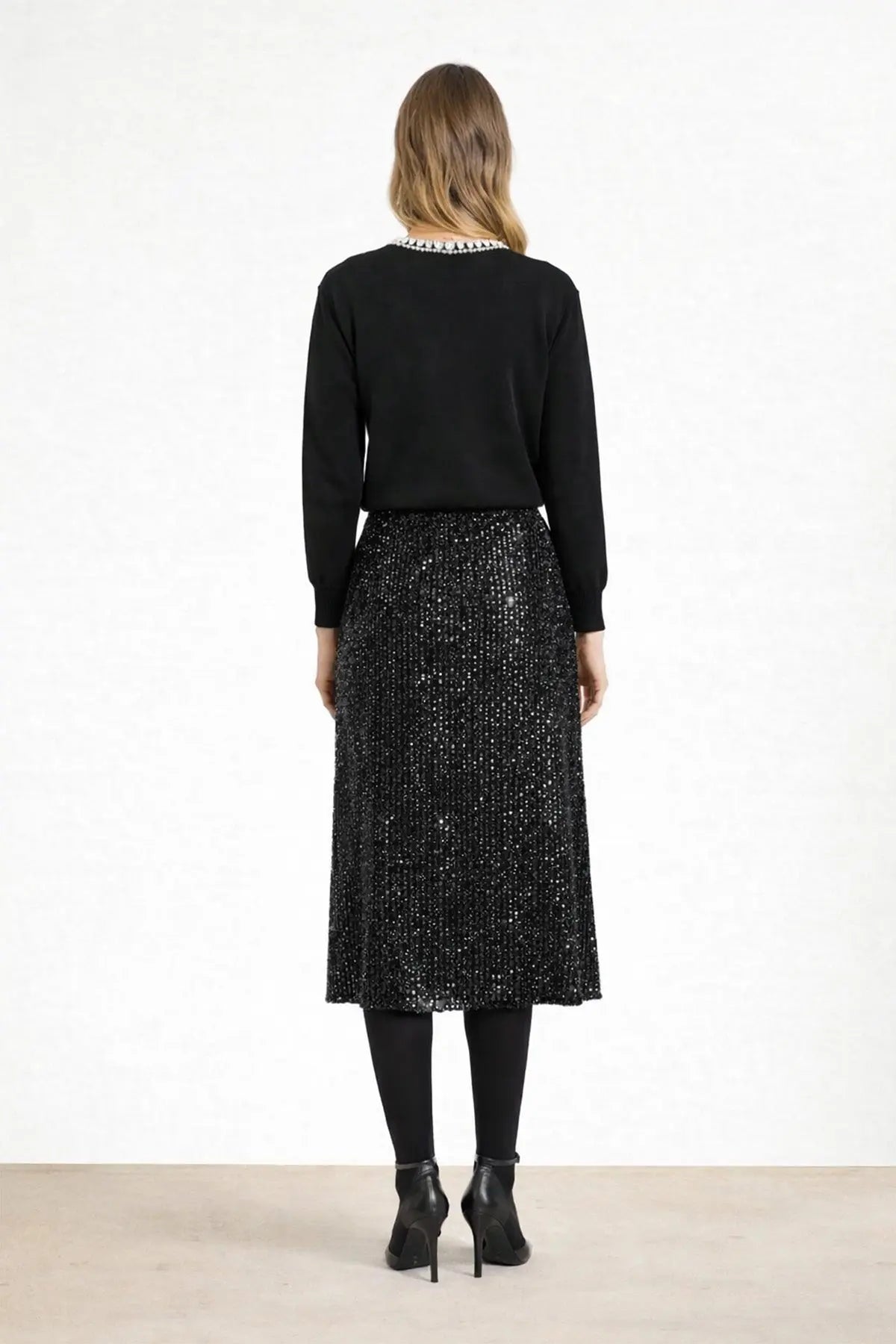 Siyah Payetli Midi Etek  Mısırlı 1951