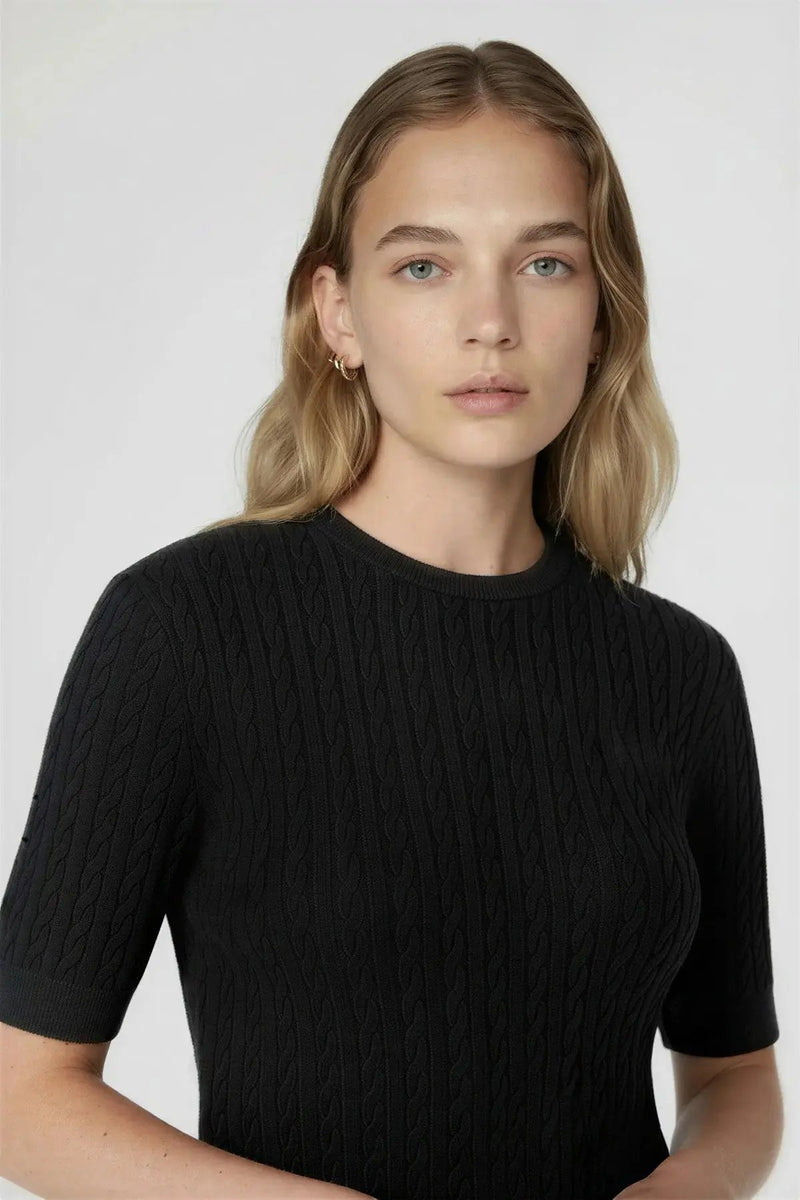 Siyah Örgü Desenli Yarım Kollu Kadın Kazak  Mısırlı 1951