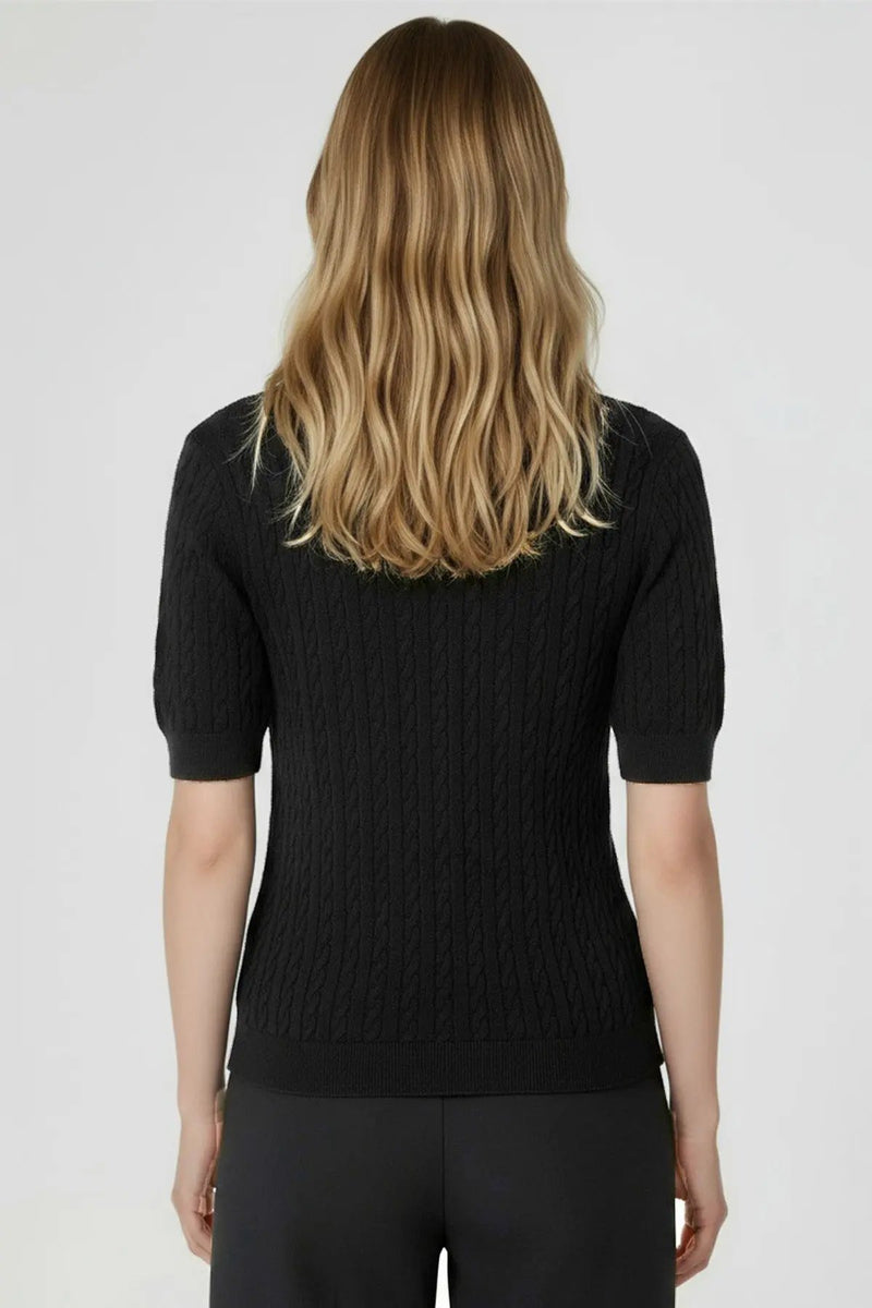 Siyah Örgü Desenli Yarım Kollu Kadın Kazak  Mısırlı 1951