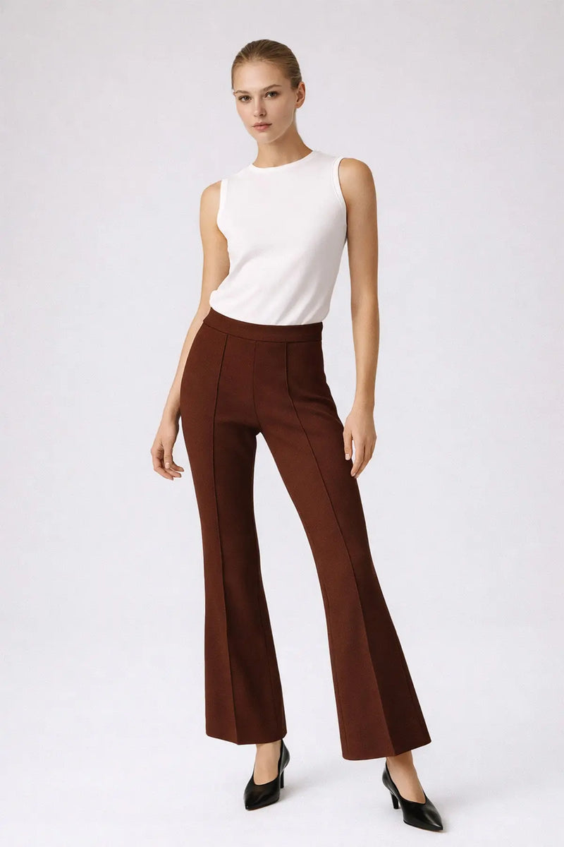 Kahverengi Nervürlü İspanyol Paça Kadın Pantolon  Mısırlı 1951