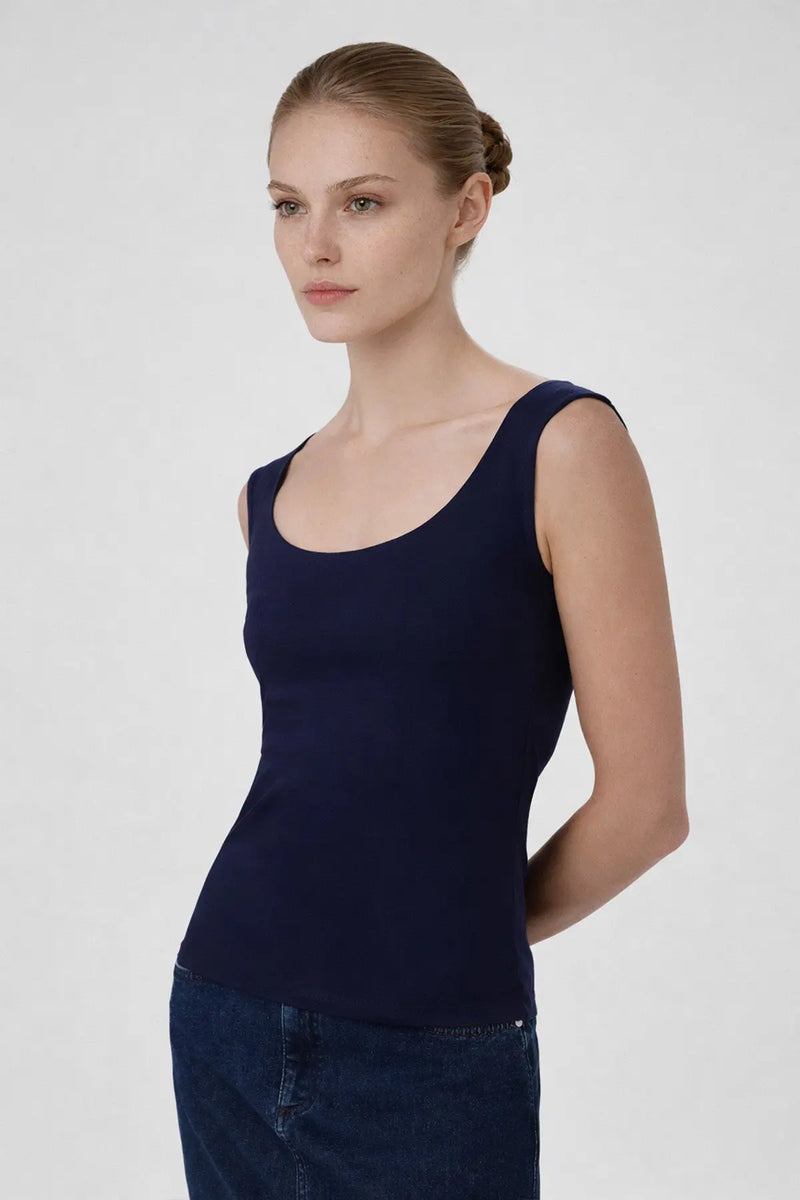 Lacivert Oval Yaka Kolsuz Bluz  Mısırlı 1951