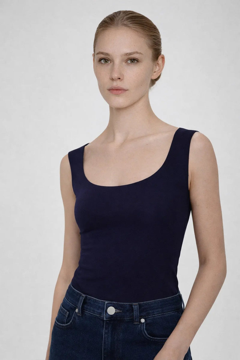 Lacivert Oval Yaka Kolsuz Bluz  Mısırlı 1951