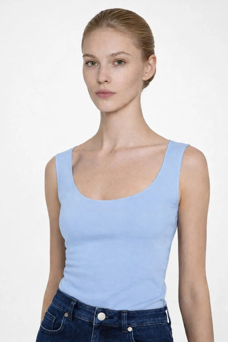 Bebe Mavi Oval Yaka Kolsuz Bluz  Mısırlı 1951