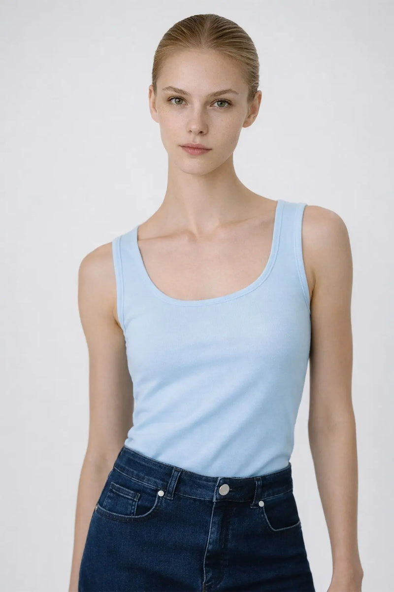 Bebe Mavi Oval Yaka Kolsuz Bluz  Mısırlı 1951