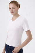 Ekru V Yaka Kısa Kollu Kadın Tişört