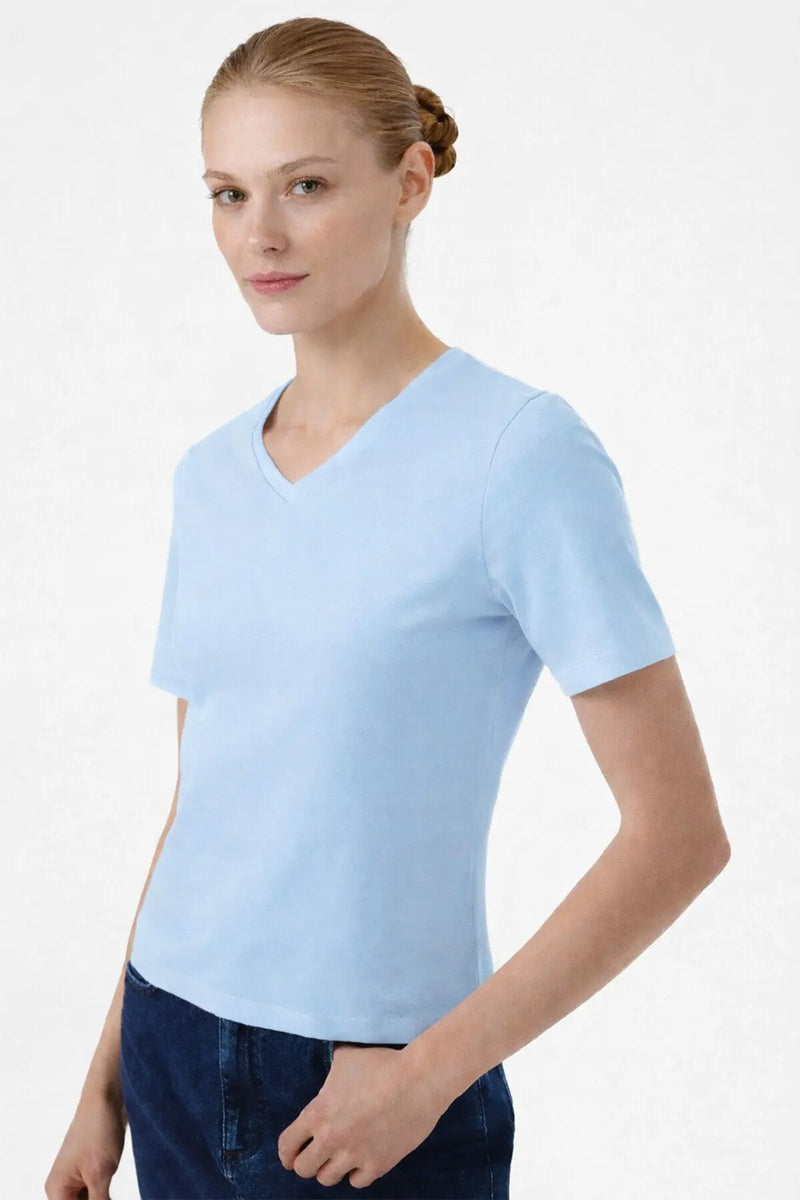 Bebe Mavi V Yaka Kısa Kollu Kadın Tişört