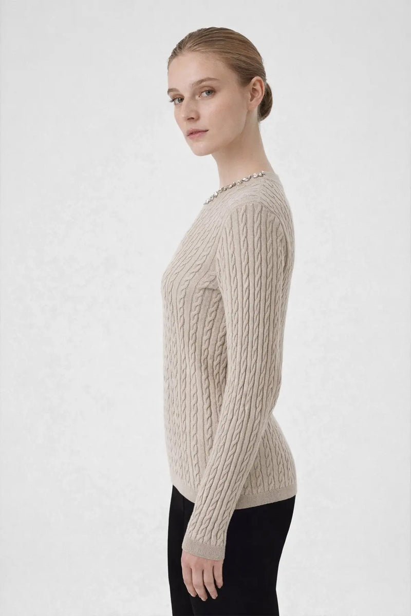 Gri Yeşil Yakası Taş İşlemeli Kadın Kazak  Mısırlı 1951