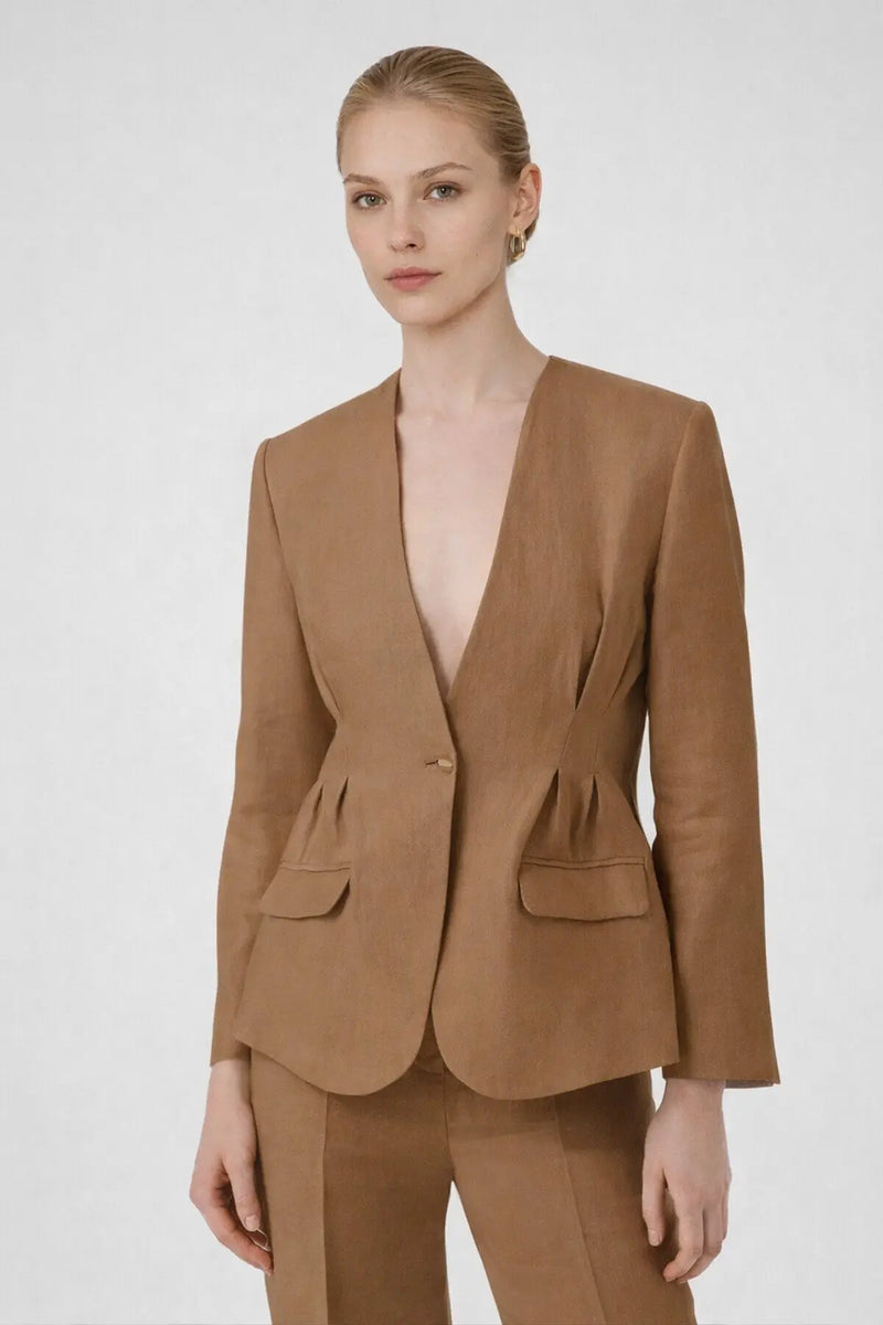 Camel Tek Düğmeli Kadın Blazer Ceket  Mısırlı 1951