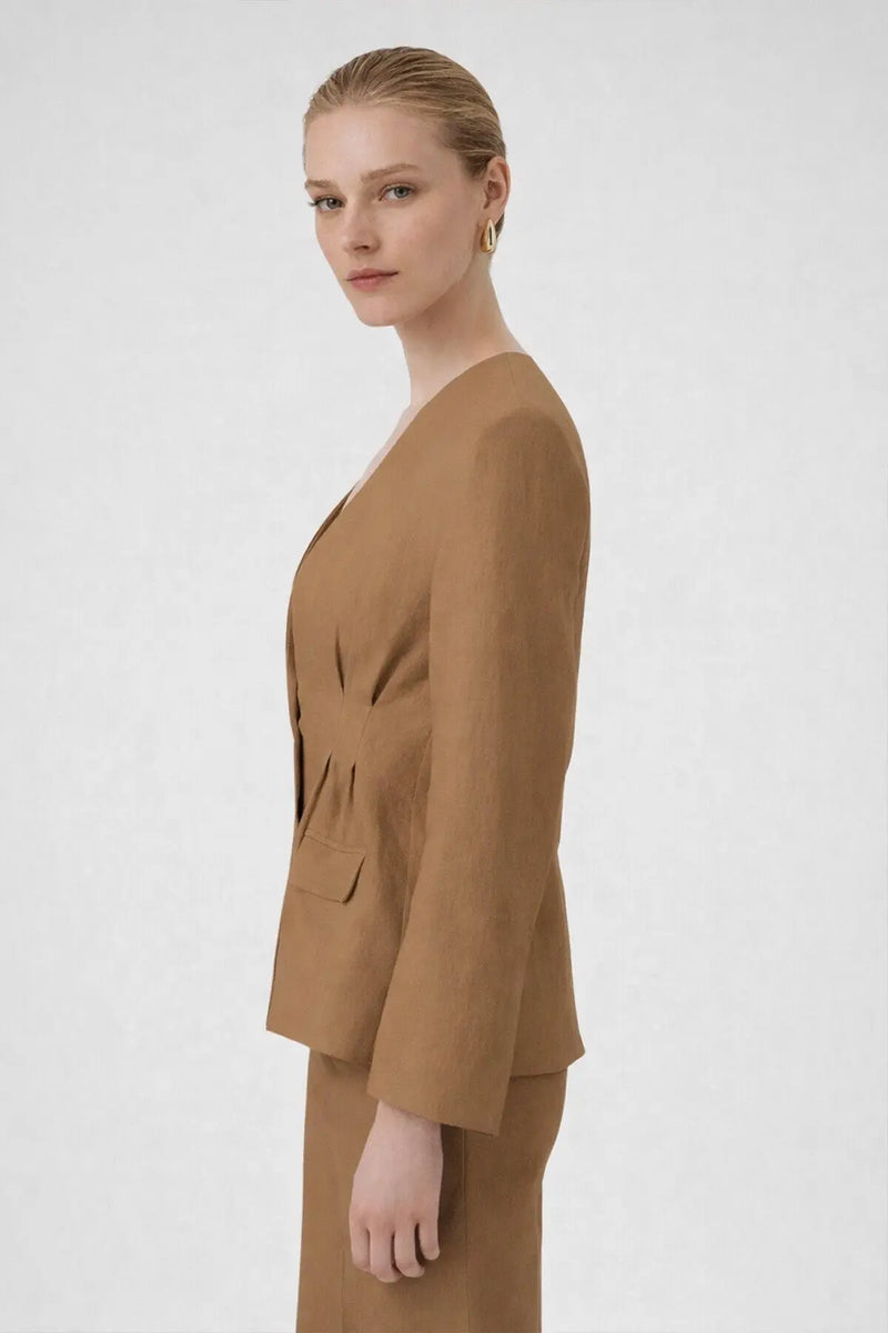 Camel Tek Düğmeli Kadın Blazer Ceket  Mısırlı 1951