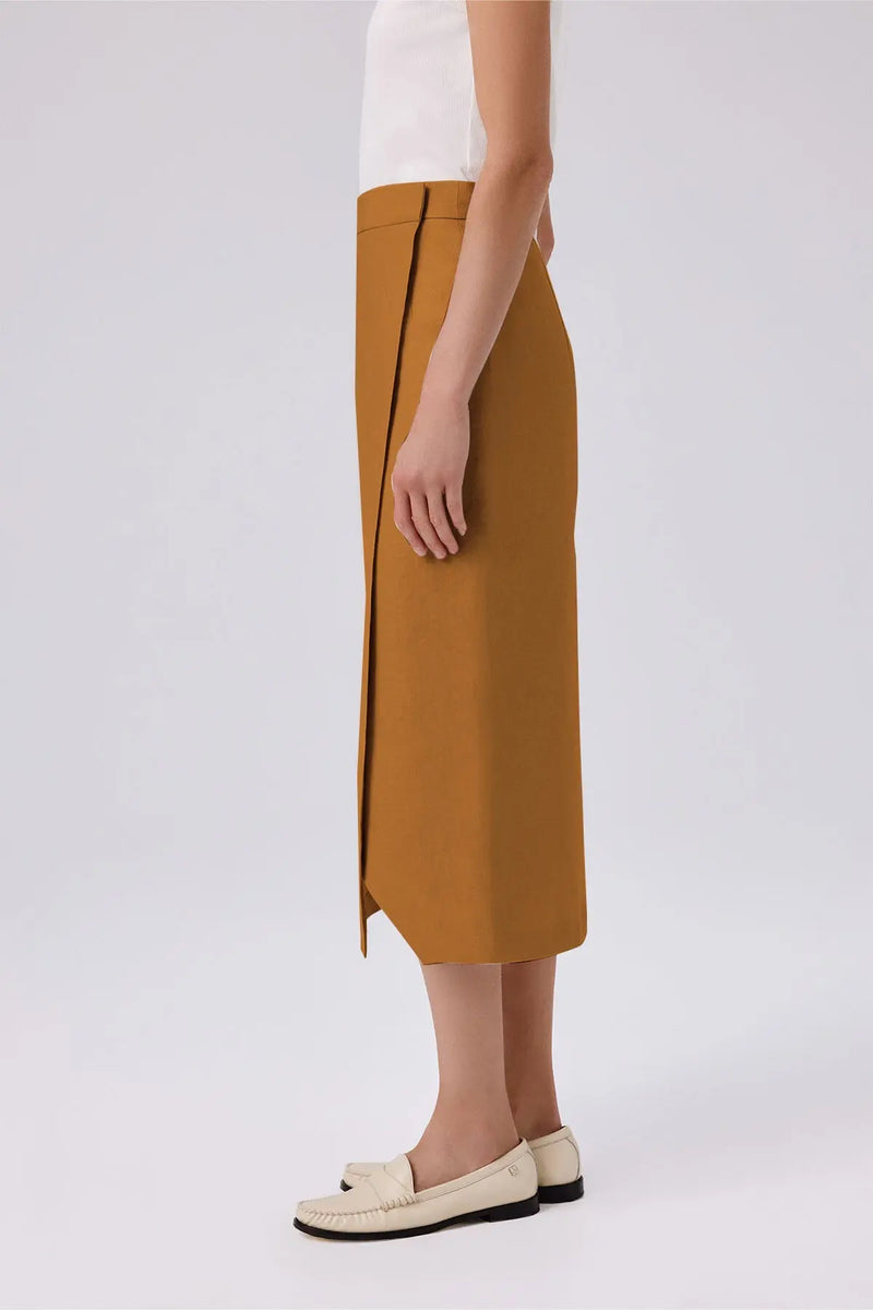 Camel Kruvaze Asimetrik Yırtmaçlı Midi Etek  Mısırlı 1951