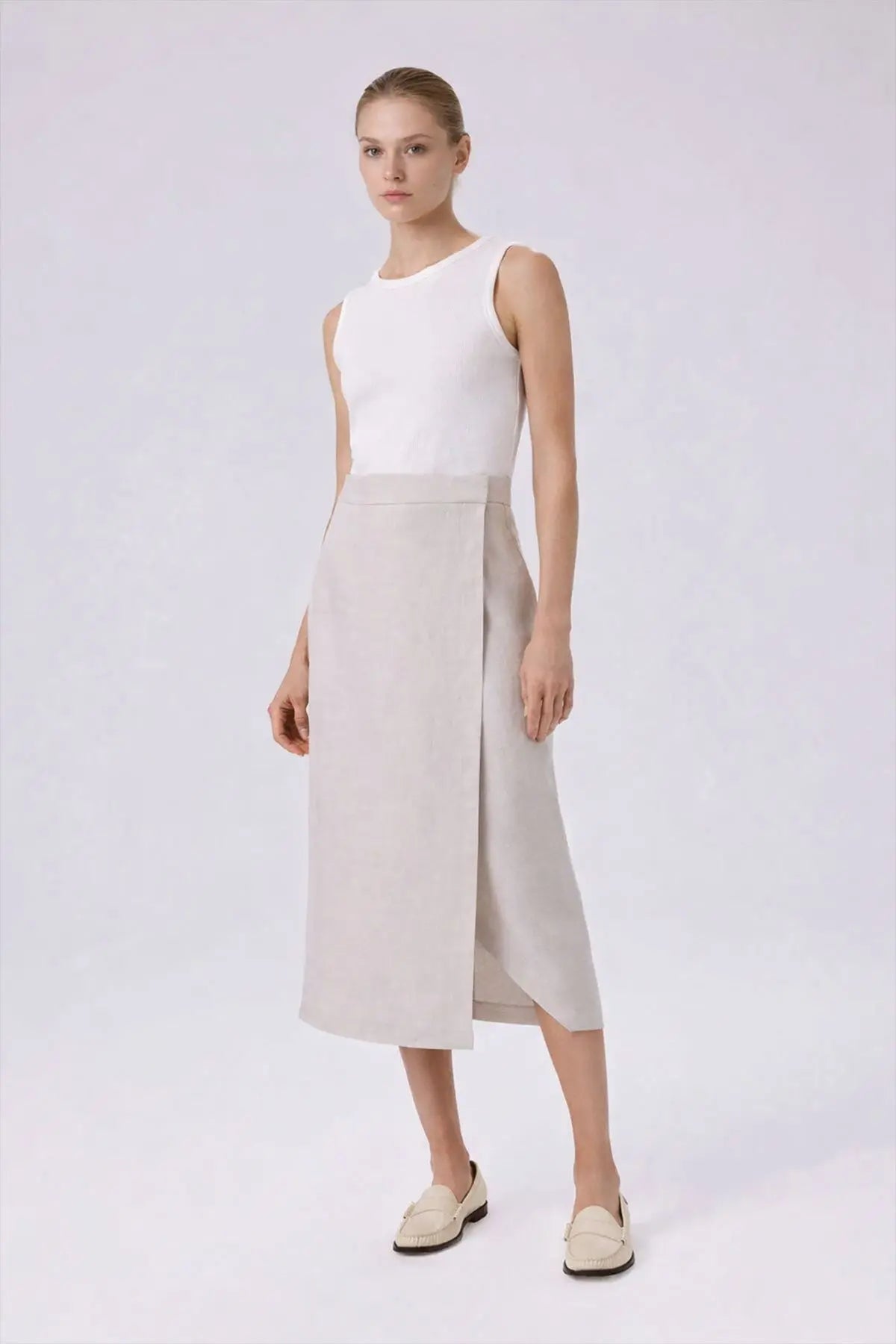 Taş Kruvaze Asimetrik Yırtmaçlı Midi Etek  Mısırlı 1951