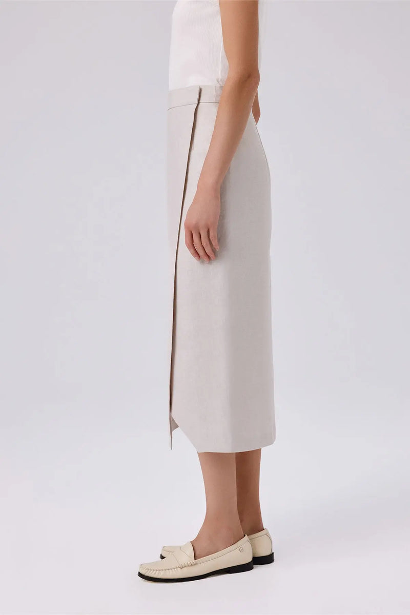 Taş Kruvaze Asimetrik Yırtmaçlı Midi Etek