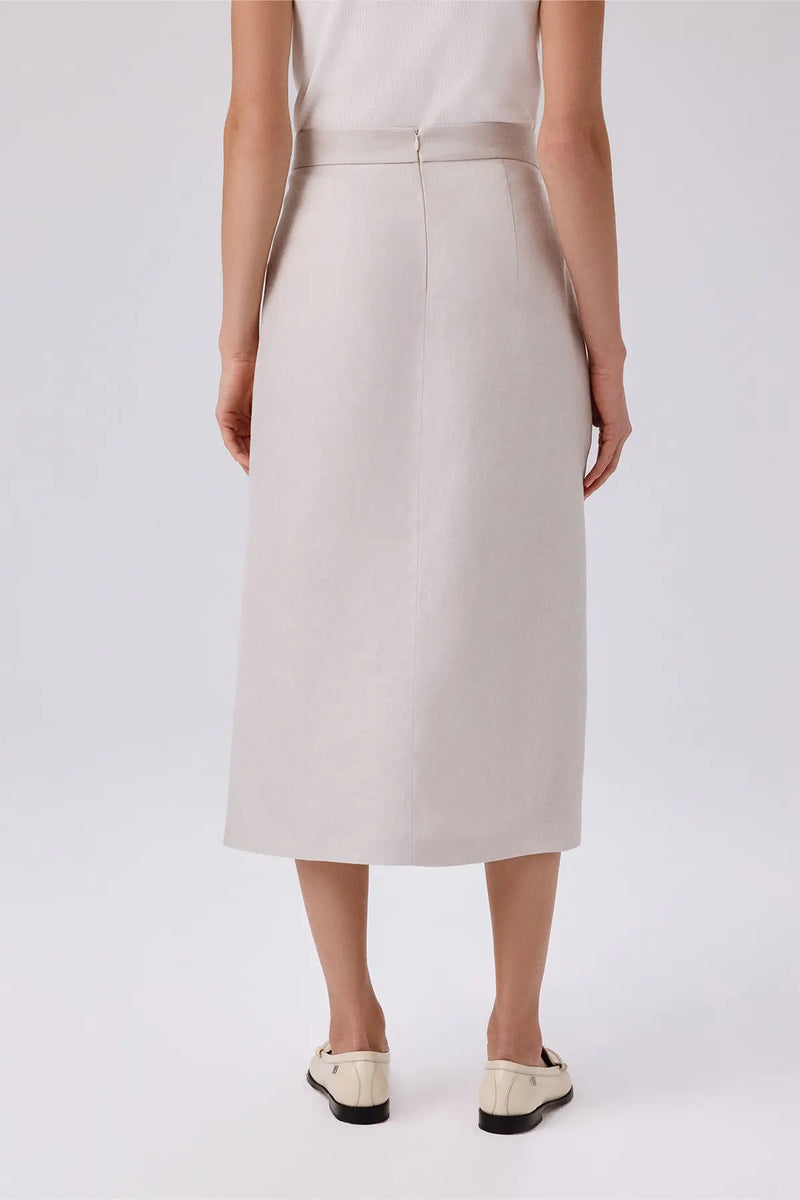 Taş Kruvaze Asimetrik Yırtmaçlı Midi Etek