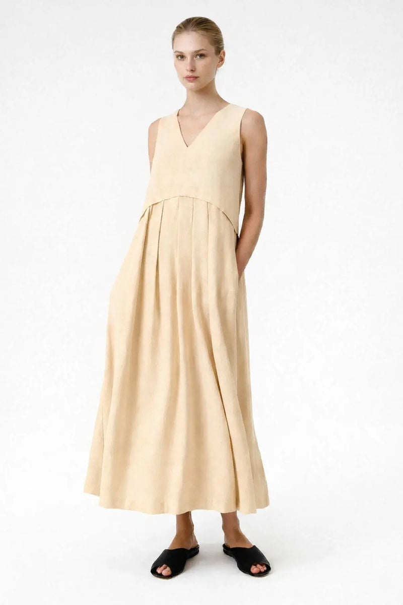 Taş Eteği Pileli Kolsuz Uzun Elbise  Mısırlı 1951