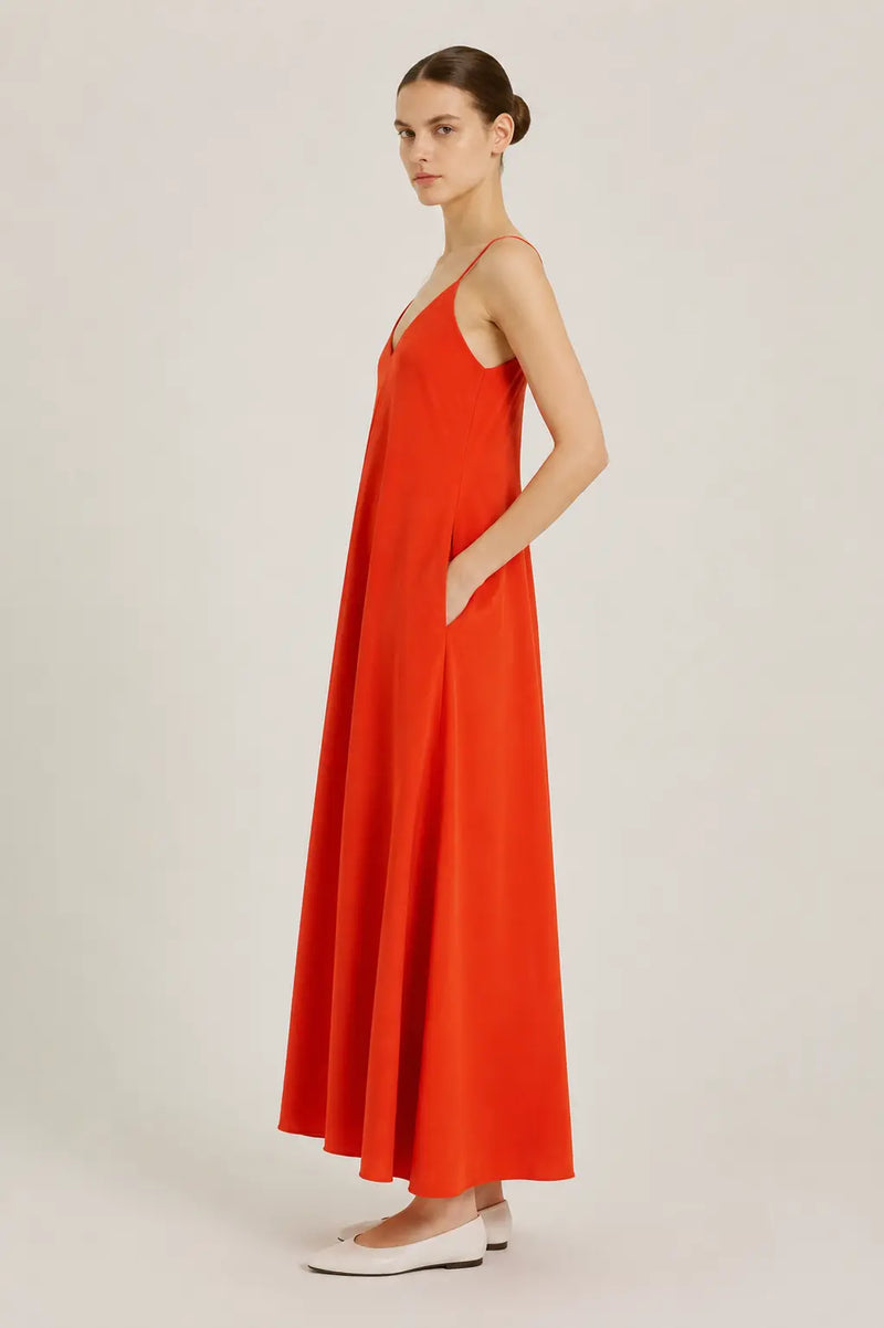 Nar Çiçeği İnce Askılı V Yaka Uzun Elbise  Mısırlı 1951