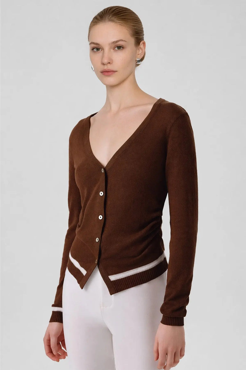 Kahverengi Beli Büzgülü Kadın Hırka