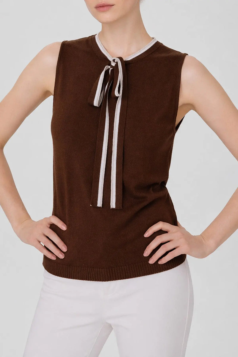 Kahverengi Yakası Bağlamalı Kolsuz Bluz  Mısırlı 1951