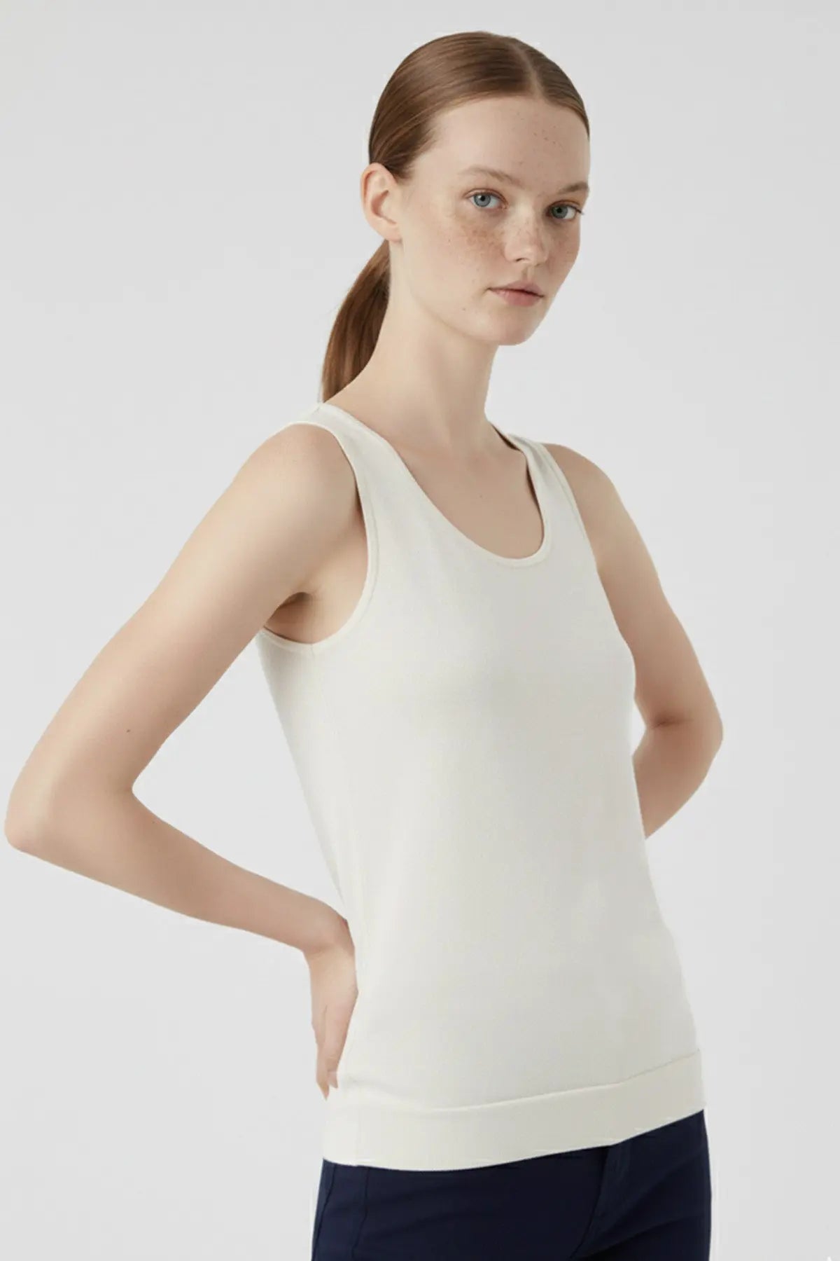 Ekru Kalın Askılı Triko Kadın Atlet  Mısırlı 1951