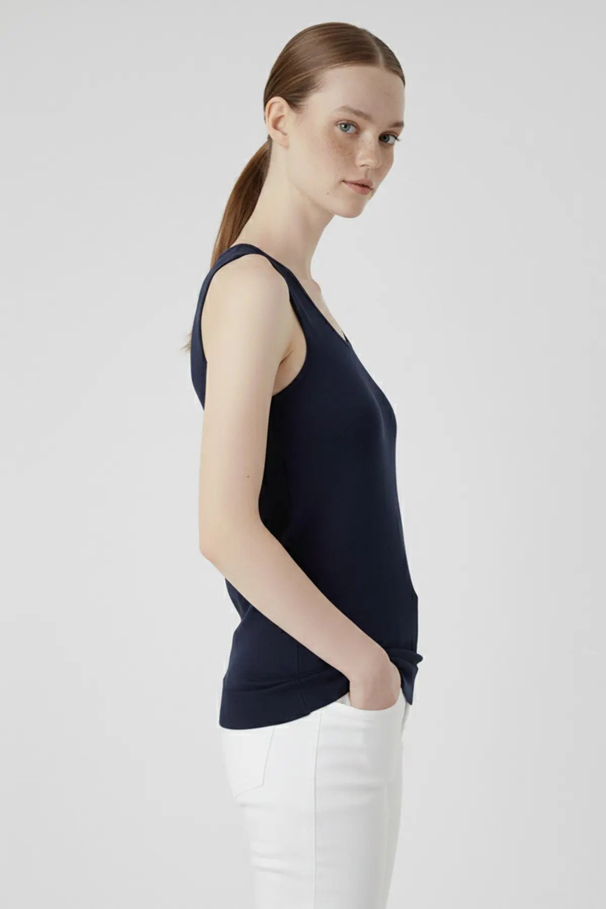 Lacivert Kalın Askılı Triko Kadın Atlet  Mısırlı 1951