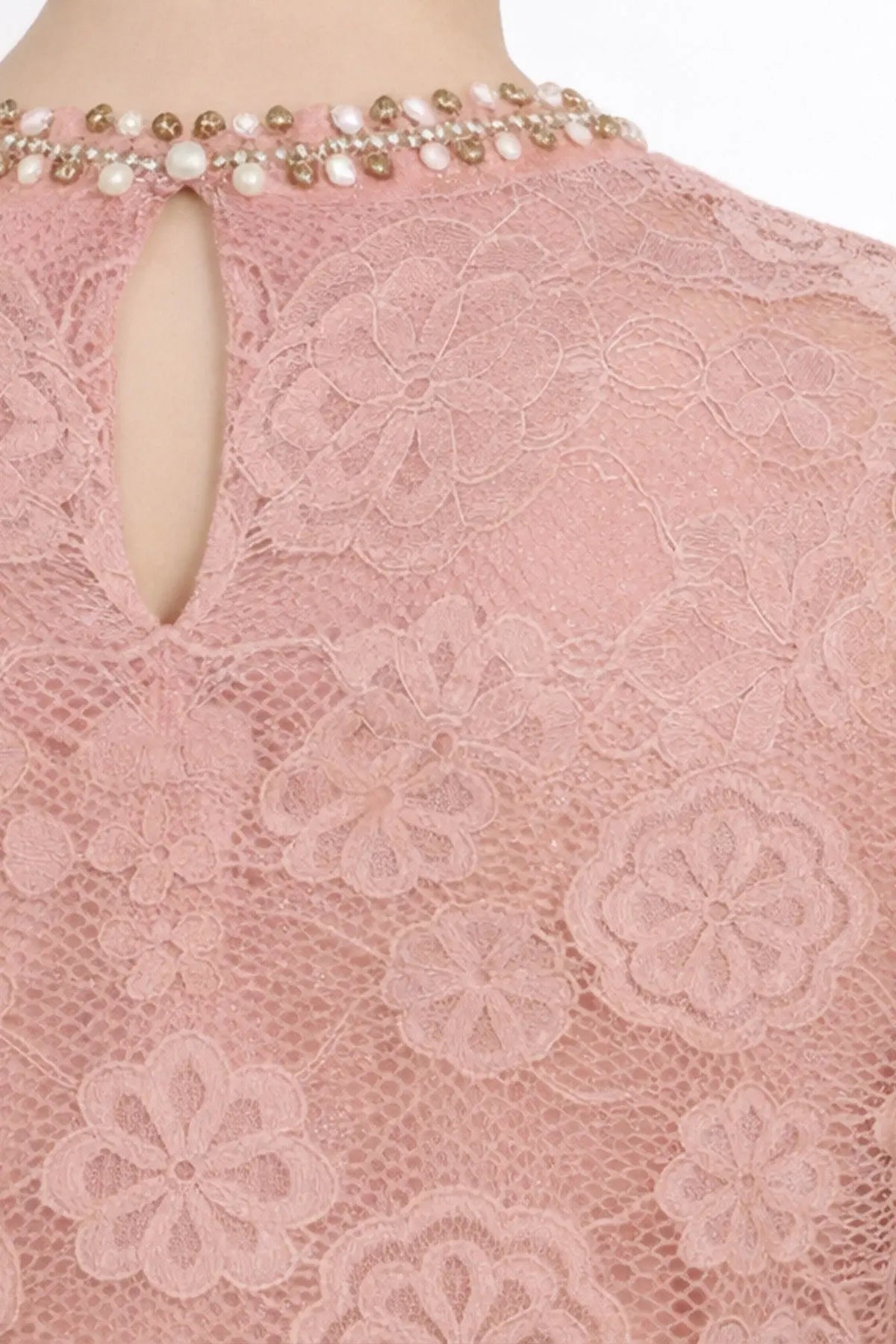 Gül Kurusu Dantelli Kısa Kollu Bluz  Mısırlı 1951