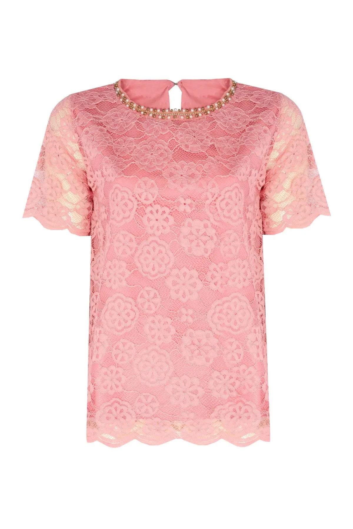 Gül Kurusu Dantelli Kısa Kollu Bluz  Mısırlı 1951