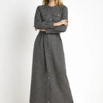 Koyu Gri Beli Kuşak Bağlamalı Gömlek Elbise - Mısırlı 1951