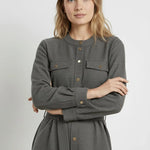 Koyu Gri Beli Kuşak Bağlamalı Gömlek Elbise - Mısırlı 1951