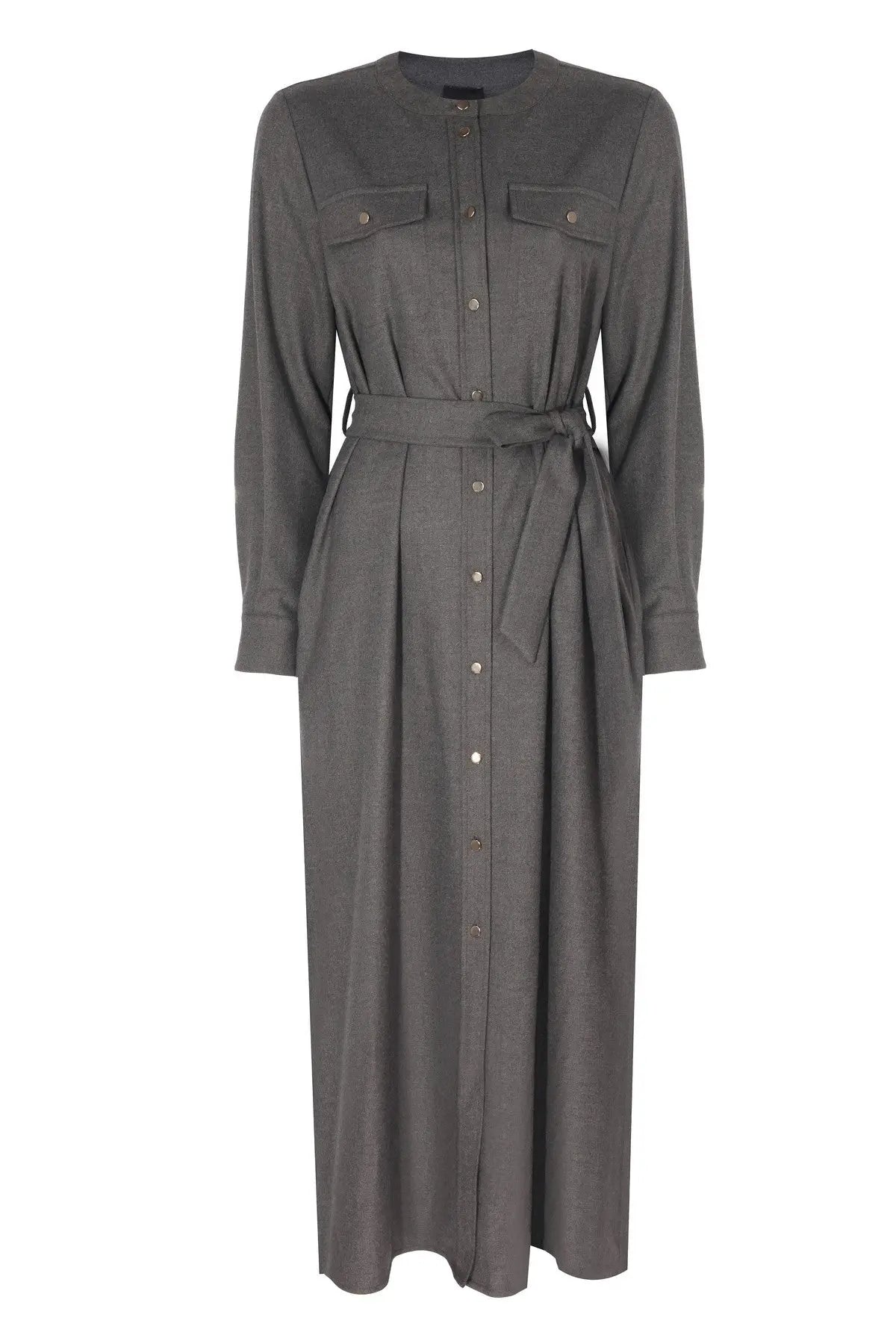 Koyu Gri Beli Kuşak Bağlamalı Gömlek Elbise - Mısırlı 1951