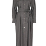 Koyu Gri Beli Kuşak Bağlamalı Gömlek Elbise - Mısırlı 1951