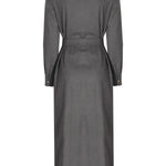 Koyu Gri Beli Kuşak Bağlamalı Gömlek Elbise - Mısırlı 1951