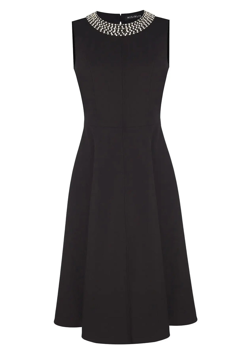 Siyah Yakası Taş İşlemeli Mini Elbise  Mısırlı 1951