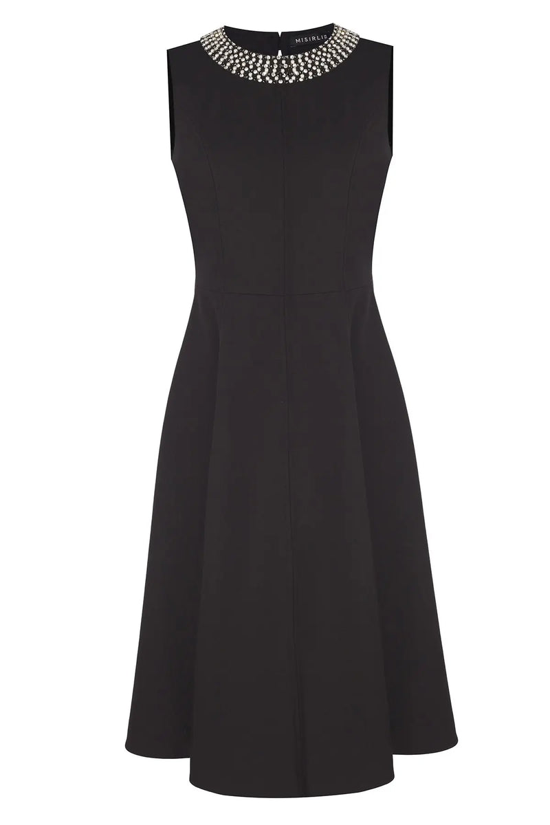 Siyah Yakası Taş İşlemeli Mini Elbise  Mısırlı 1951