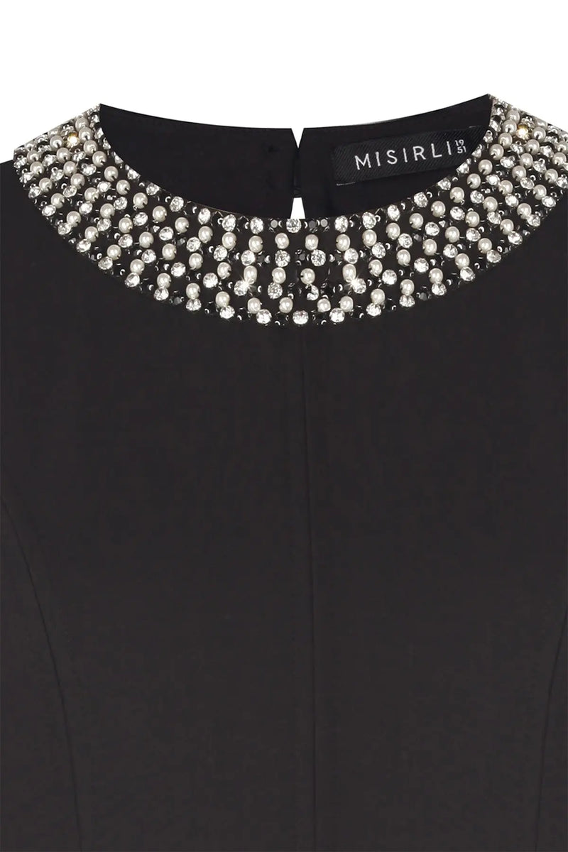 Siyah Yakası Taş İşlemeli Mini Elbise  Mısırlı 1951