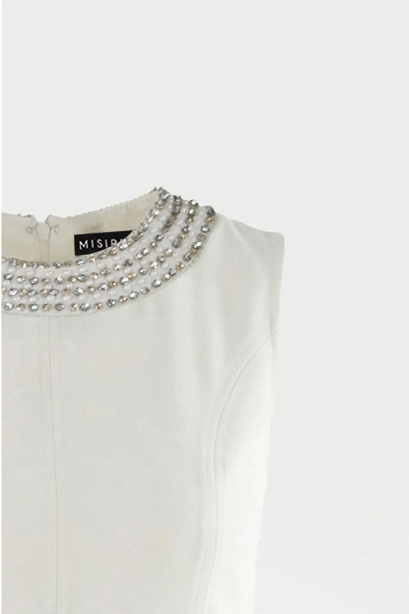 Ekru Yakası Taş İşlemeli Mini Elbise  Mısırlı 1951