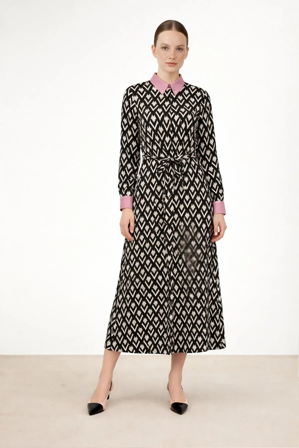 Multicolor Geometrik Desenli Gömlek Elbise - Mısırlı 1951