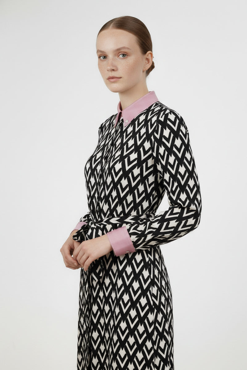 Multicolor Geometrik Desenli Gömlek Elbise