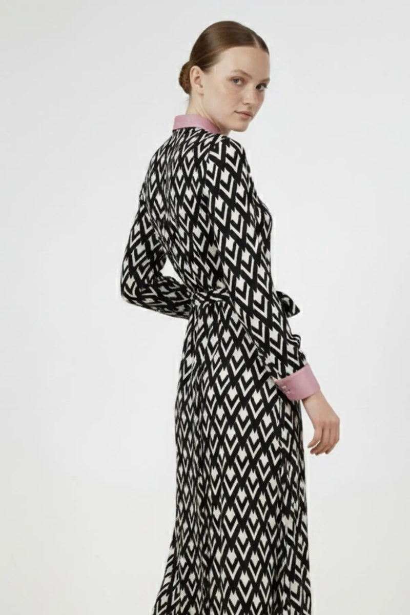 Multicolor Geometrik Desenli Gömlek Elbise  Mısırlı 1951