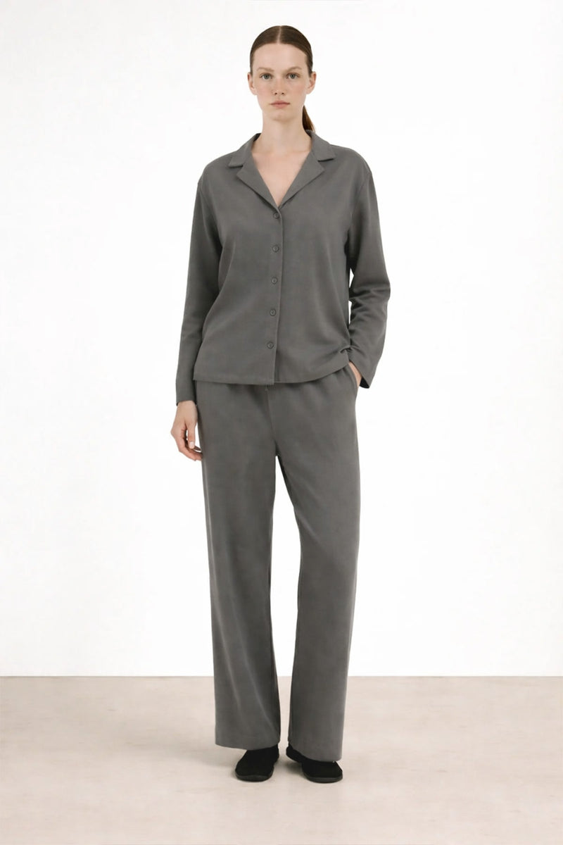 Koyu Gri V Yaka Kadın Gömlek