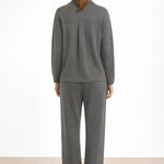 Koyu Gri V Yaka Kadın Gömlek