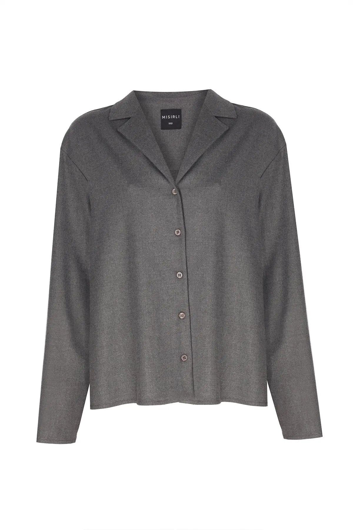 Koyu Gri V Yaka Kadın Gömlek