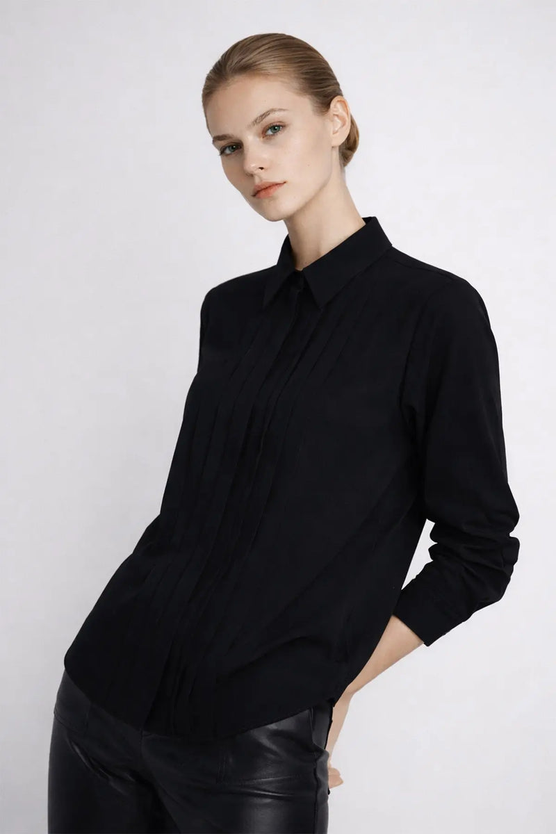 Siyah Pilise Detaylı Kadın Gömlek  Mısırlı 1951