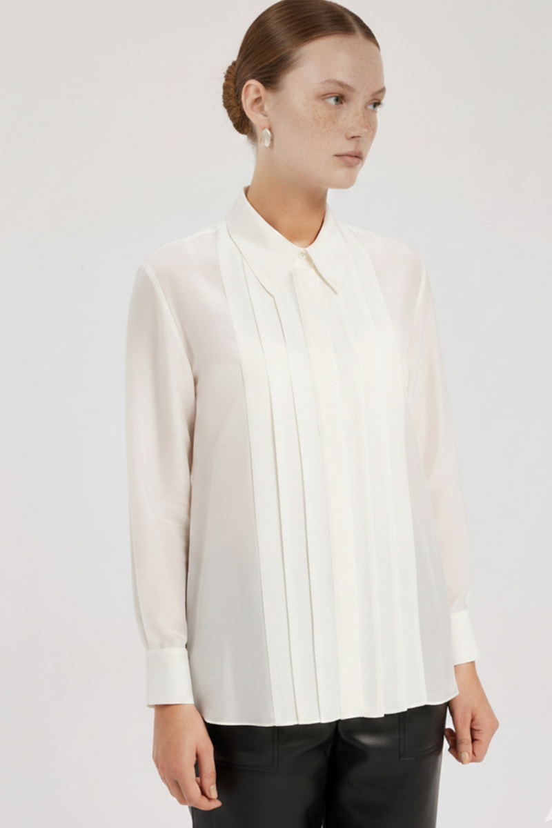 Ekru Pilise Detaylı Kadın Gömlek