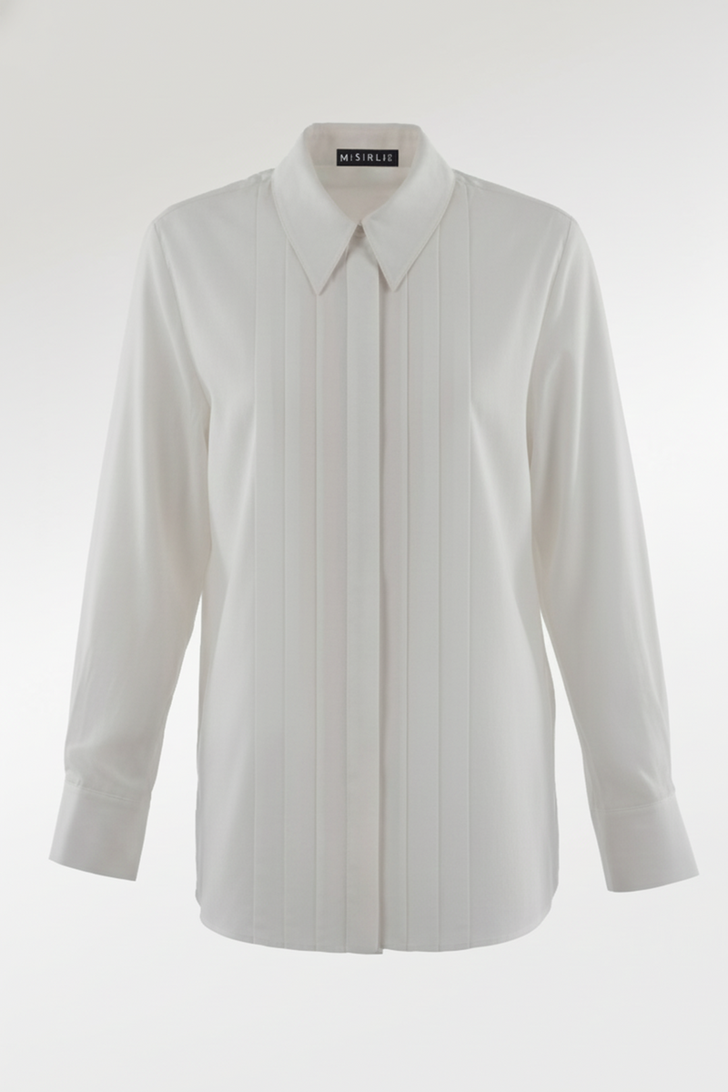 Ekru Pilise Detaylı Kadın Gömlek