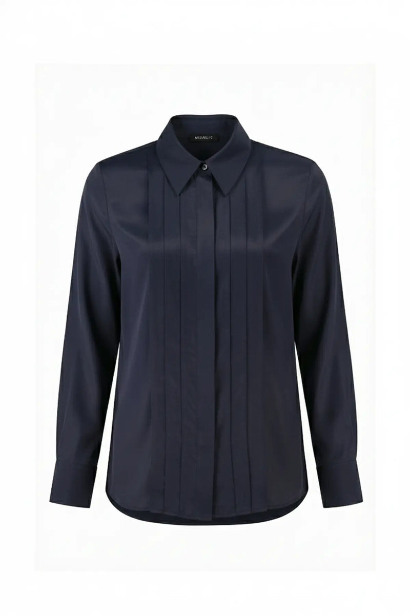Lacivert Pilise Detaylı Kadın Gömlek  Mısırlı 1951