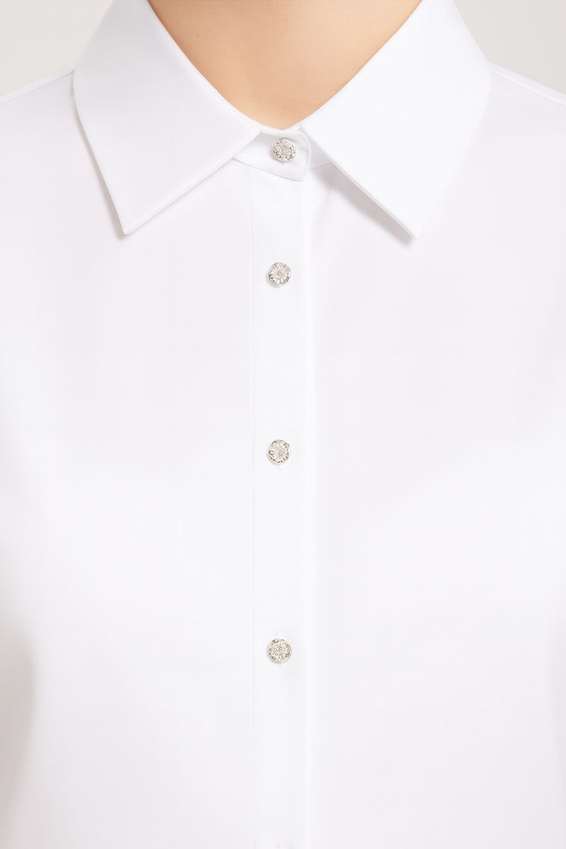 Ekru Taşlı Düğmeli Uzun Kollu Kadın Gömlek