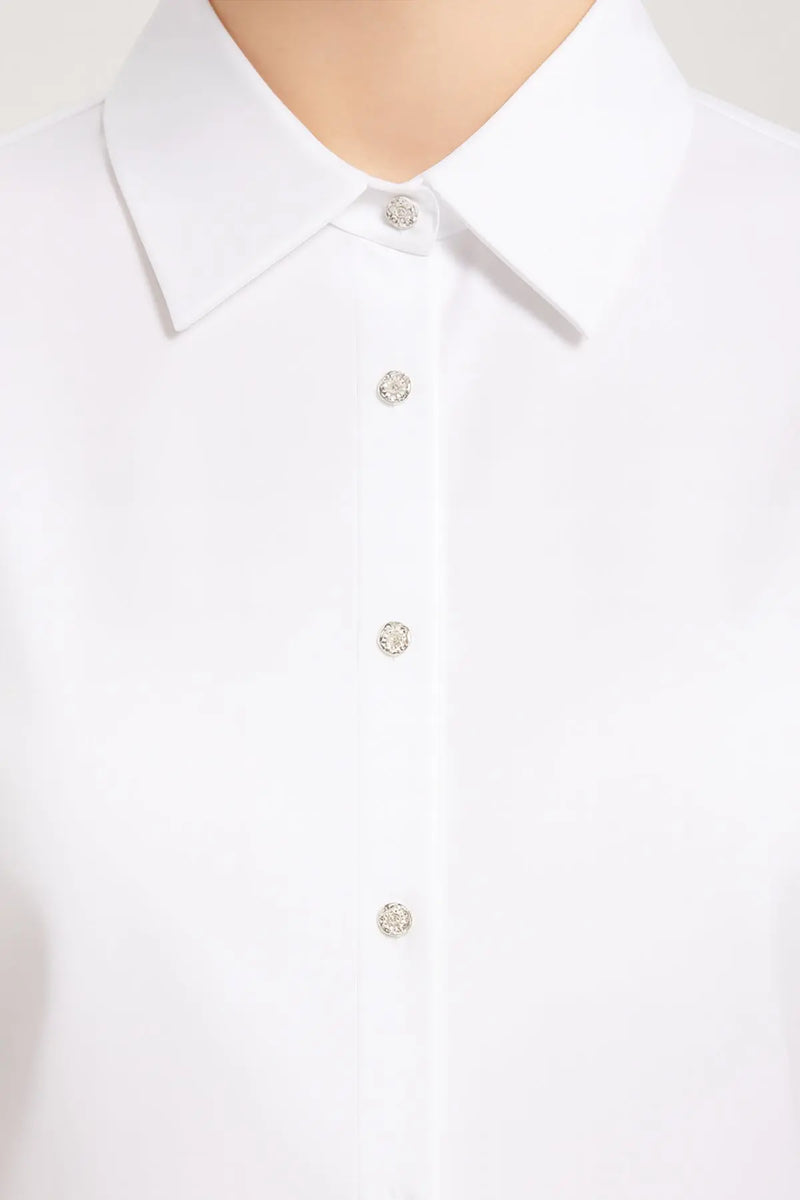 Ekru Taşlı Düğmeli Uzun Kollu Kadın Gömlek  Mısırlı 1951