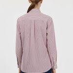 Bordo Ekru Çizgili Gül Detaylı Kadın Gömlek